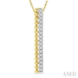 1/6 Ctw Circular Bead & Round Cut Bead Bijoux Diamond Bar Pendant With Chain in 14K Yellow Gold