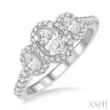 1 Ctw Past, Present & Future Round Cut Diamond Engagement Ring With 3/8 Ct Oval Cut Center Stone in 14K White Gold