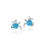 Life@Sea Genuine Sterling Silver Hatchling Sea Turtle Dangle Earrings with Synthetic Opal Accents