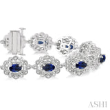 5x3 MM Oval Cut Sapphire and 1 Ctw Round Cut Diamond Precious Bracelet in 14K White Gold