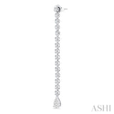 1 1/4 Ctw Lovebright Pear Shape Dangle Tip Round Cut Diamond Fashion Long Earrings in 14K White Gold
