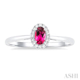 5x3 MM Oval Shape Pink Tourmaline and 1/20 Ctw Single Cut Diamond Halo Semi-Precious Ring in 10K White Gold