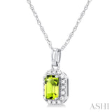 5x3 MM Octagonal Shape Peridot and 1/20 Ctw Single Cut Diamond Halo Semi-Precious Pendant with Chain in 10K White Gold