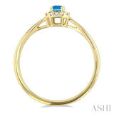 5x3 MM Octagonal Shape Blue Topaz and 1/20 Ctw Single Cut Diamond Halo Semi-Precious Ring in 14K Yellow Gold