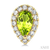 5x3 MM Pear Shape Peridot and 1/8 Ctw Single Cut Diamond Halo Semi-Precious Stud Earrings in 10K Yellow Gold