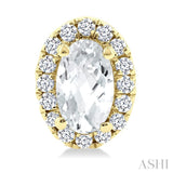 5x3 MM Oval Shape White Topaz and 1/8 Ctw Round Cut Diamond Halo Semi-Precious Stud Earrings in 10K Yellow Gold