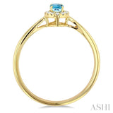 5x3 MM Oval Shape Aquamarine and 1/20 Ctw Single Cut Diamond Halo Semi-Precious Ring in 10K Yellow Gold