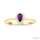 5x3 MM Pear Shape Amethyst and 1/20 Ctw Single Cut Diamond Halo Semi-Precious Ring in 10K Yellow Gold