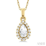 5x3 MM Pear Shape White Topaz and 1/20 Ctw Single Cut Diamond Halo Semi-Precious Pendant with Chain in 10K Yellow Gold