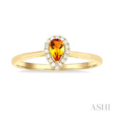 5x3 MM Pear Shape Citrine and 1/20 Ctw Single Cut Diamond Halo Semi-Precious Ring in 14K Yellow Gold
