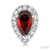 5x3 MM Pear Shape Garnet and 1/8 Ctw Single Cut Diamond Halo Semi-Precious Stud Earrings in 14K White Gold