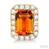 6x4 MM Octagonal Shape Citrine and 1/4 Ctw Round Cut Diamond Halo Semi-Precious Stud Earrings in 10K Yellow Gold