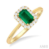 6x4 MM Octagonal Shape Emerald and 1/6 Ctw Round Cut Diamond Halo Precious Ring in 10K Yellow Gold