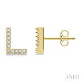 1/10 Ctw Initial 'L' Round Cut Diamond Earrings in 10K Yellow Gold