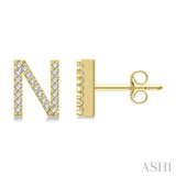 1/8 Ctw Initial 'N' Round Cut Diamond Earrings in 10K Yellow Gold