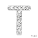 1/10 Ctw Initial 'T' Round Cut Diamond Earrings in 10K White Gold