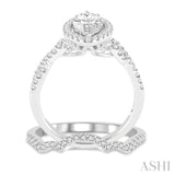 1 1/6 Ctw Round Cut Diamond Wedding Set With 1 Ctw Split Bow Shank Marquise Cut Engagement Ring and 1/6 Ctw Triple Arch Wedding Band in 14K White Gold