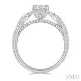 5/8 Ctw Oval Shape Split Criss-Cross Shank Round Cut Diamond Semi-Mount Engagement Ring in 14K White Gold