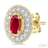 5x3 MM Oval Cut Ruby and 1/4 Ctw Round Cut Diamond Earrings in 14K Yellow Gold
