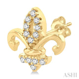 1/8 Ctw Petite Fleur De Lis Round Cut Diamond Fashion Stud Earring in 10K Yellow Gold