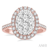 1 1/2 Ctw Oval Shape Diamond Lovebright Ring in 14K Rose and White Gold