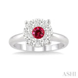3.8 MM Round Cut Ruby and 1/3 Ctw Lovebright Diamond Precious Ring in 14K White Gold