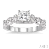 1/2 Ctw Diamond Engagement Ring with 1/3 Ct Princess Cut Center Stone in 14K White Gold
