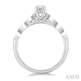 3/8 Ctw Marquise Mount Shank Round Cut Diamond Engagement Ring With 1/3 Ct Oval Cut Diamond Center Stone in 14K White Gold