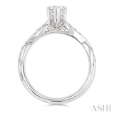 1/2 Ctw Marquise Carved Shank Round Cut Diamond Engagement Ring With 1/3 Ct Pear Cut Diamond Center Stone in 14K White Gold