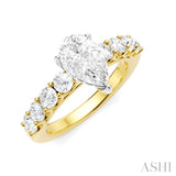 7/8 Ctw Pear Shape Round Cut Diamond Semi-Mount Engagement Ring in 14K Yellow and White Gold