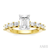 7/8 Ctw Emerald Shape Emerald and Round Cut Diamond Semi-Mount Engagement Ring in 14K Yellow and White Gold