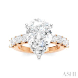 1 1/3 Ctw Pear Shape Princess and Round Cut Diamond Semi-Mount Engagement Ring in 14K Rose and White Gold