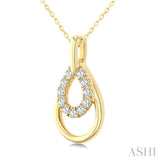 1/10 Ctw Overlay Pear Shaped Frame Round Cut Diamond Fashion Drop Petite Pendant With Chain in 10K Yellow Gold