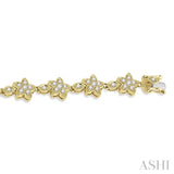 1 1/5 Ctw Flower and Marquise Link Diamond Bracelet in 14K Yellow Gold