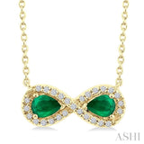 4X3 MM Pear Shape Emerald and 1/10 Ctw Round Cut Diamond Precious Infinite Halo Pendant With Chain in 10K Yellow Gold