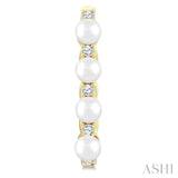 1/4 Ctw 4MM Cultured Pearl and Round Cut Diamond Fashion Hoop Earrings in 14K Yellow Gold