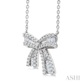 1/3 Ctw Bow Round Cut Diamond Fashion Pendant With Chain in 14k White Gold