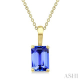 6X4 MM Octagon shape Tanzanite Precious Solitaire Pendant With Chain in 14K Yellow Gold