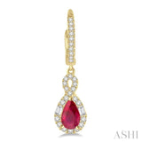 6x4 MM Pear Cut Ruby and 1/2 Ctw Round Cut Diamond Precious Earrings in 14K Yellow Gold