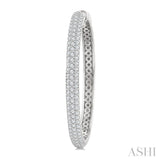 1 1/2 Ctw 3-Row Pave Set Round Cut Diamond Fashion Hoop Earrings in 14K White Gold