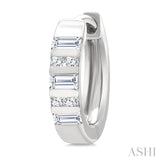 1/4 Ctw Ribbed Baguette and Round Cut Diamond Huggie Petite Earring in 10K White Gold