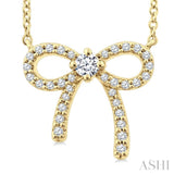1/5 Ctw Bow Round Cut Diamond Petite Fashion Pendant With Chain in 10K Yellow Gold