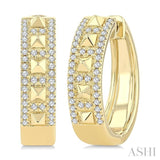 1/4 Ctw Bold Pyramid Accent Round Cut Diamond Fashion Hoop Earrings in 10K Yellow Gold