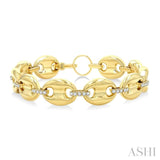 5/8 Ctw Bold Mariner Link Round Cut Diamond Fashion Bracelet in 14K Yellow Gold