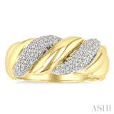 1/10 Ctw Bold Puffed Ribbed Swirl Round Cut Diamond Pirouette Fashion Band in Yellow Gold Vermeil
