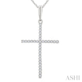 1/10 Ctw Cross Round Cut Diamond Fashion Pendant With Chain in 10K White Gold