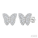 1/4 Ctw Butterfly Baguette and Round Cut Diamond Petite Earrings in 10K White Gold