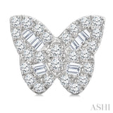 1/4 Ctw Butterfly Baguette and Round Cut Diamond Petite Earrings in 10K White Gold
