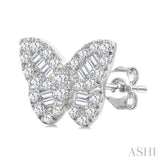 1/4 Ctw Butterfly Baguette and Round Cut Diamond Petite Earrings in 10K White Gold