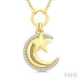 1/6 Ctw Crescent Moon & Star Charm Round Cut Diamond Fashion Pendant With Chain in 10K Yellow Gold
